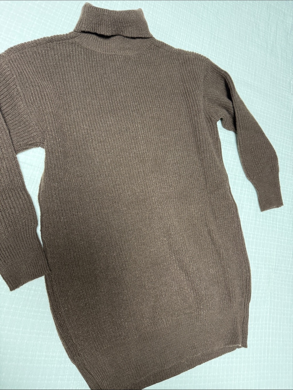 SHEIN Brown Ribbed Turtleneck Sweater Dress
